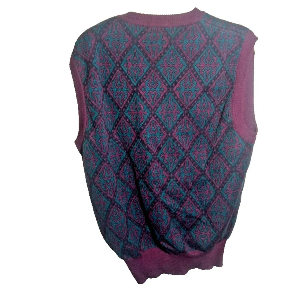Club Room Men's Large Geometric‎ Merino Wool Blend Pullover Sweater Vest Maroon